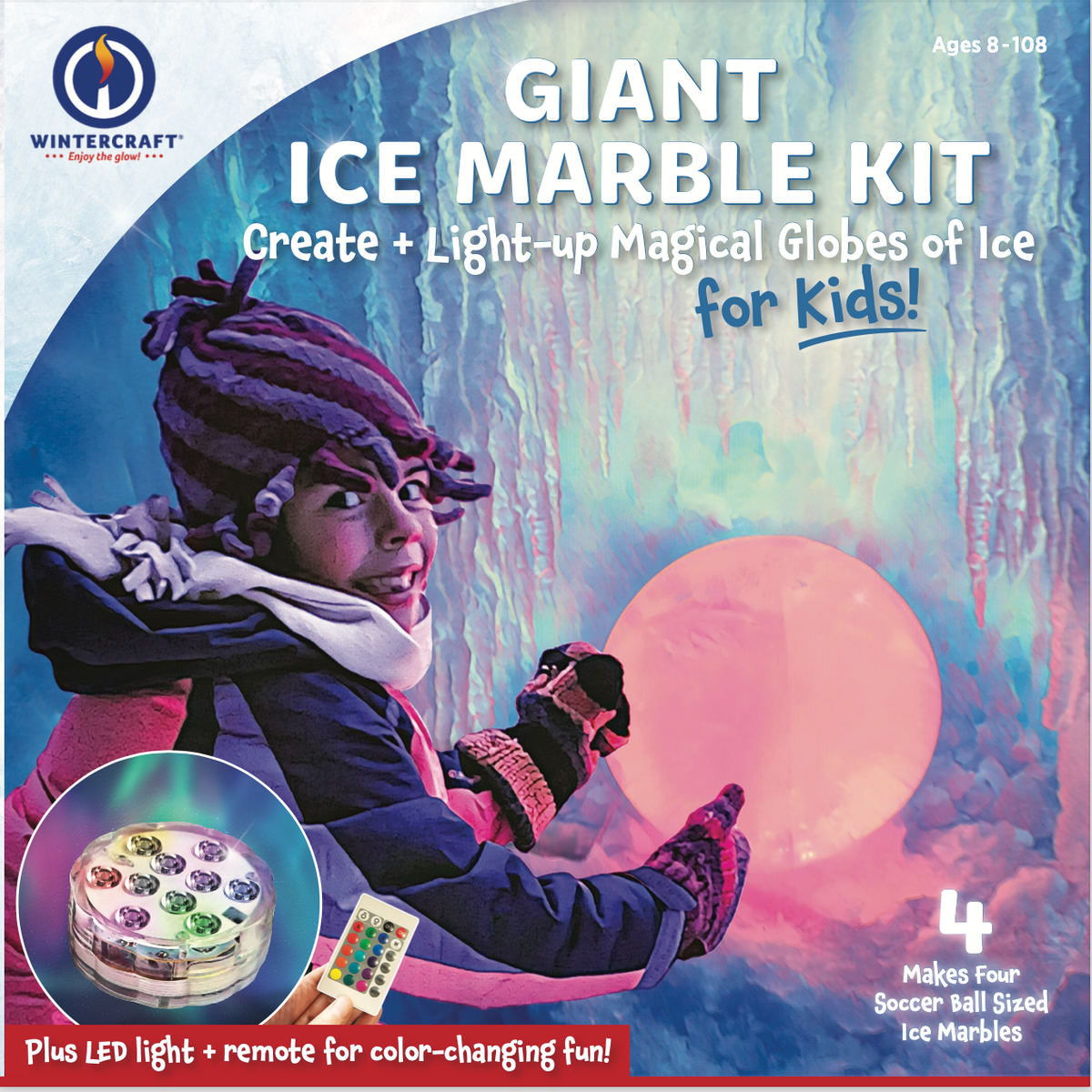 Giant Ice Marble Kit with Waterproof LED Puck Light with Remote